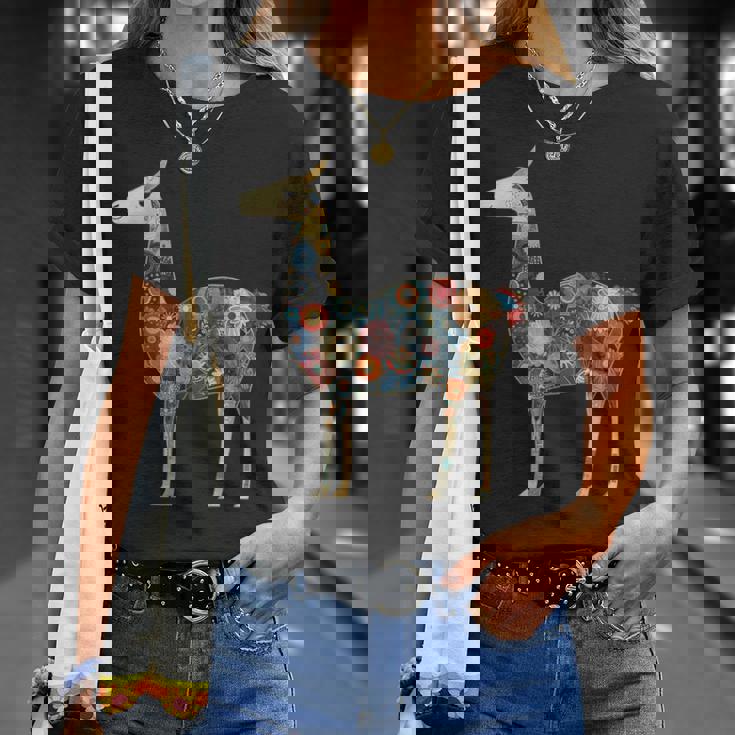 ラマ アルパカ フローラル カラフル 花 ペルーのお土産 Tシャツ 彼女への贈り物