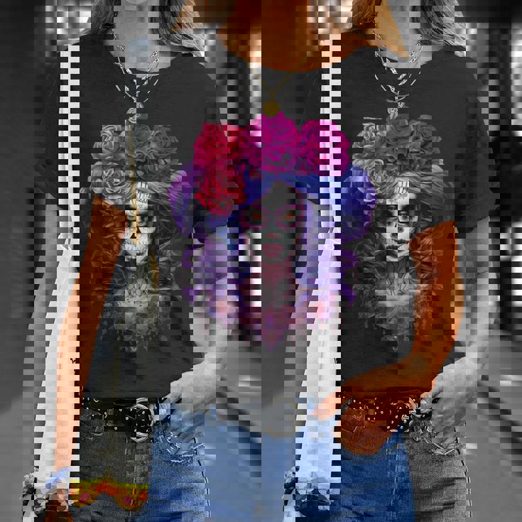 ラ・カトリーナ、ディア・デ・ロス・ムエルトス メキシコの死者の日 Tシャツ 彼女への贈り物