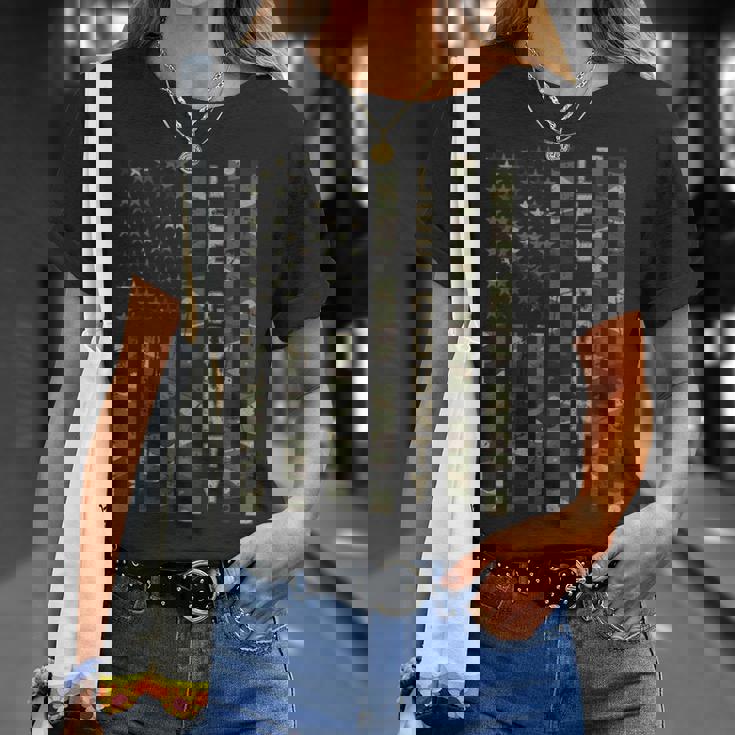 リー郡 アメリカ合衆国 アンティーク調迷彩 米国旗付き Tシャツ 彼女への贈り物