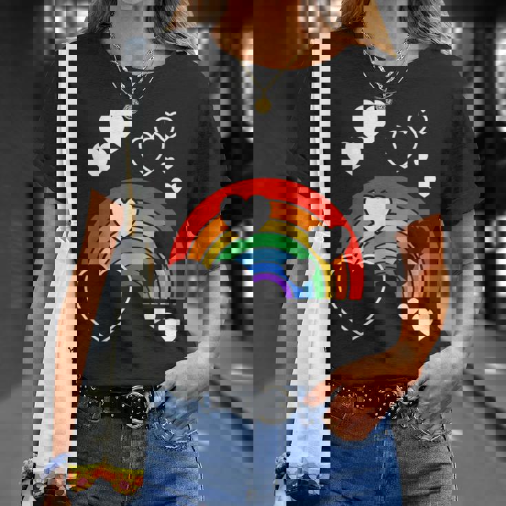 レインボーカラー ホワイト ハート ハート 雨 虹 旗 Tシャツ 彼女への贈り物