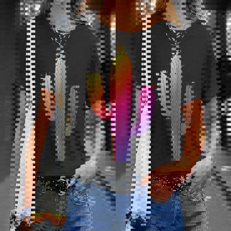 レインボーサボテン 砂漠の夕日と太陽の雰囲気 Tシャツ 彼女への贈り物