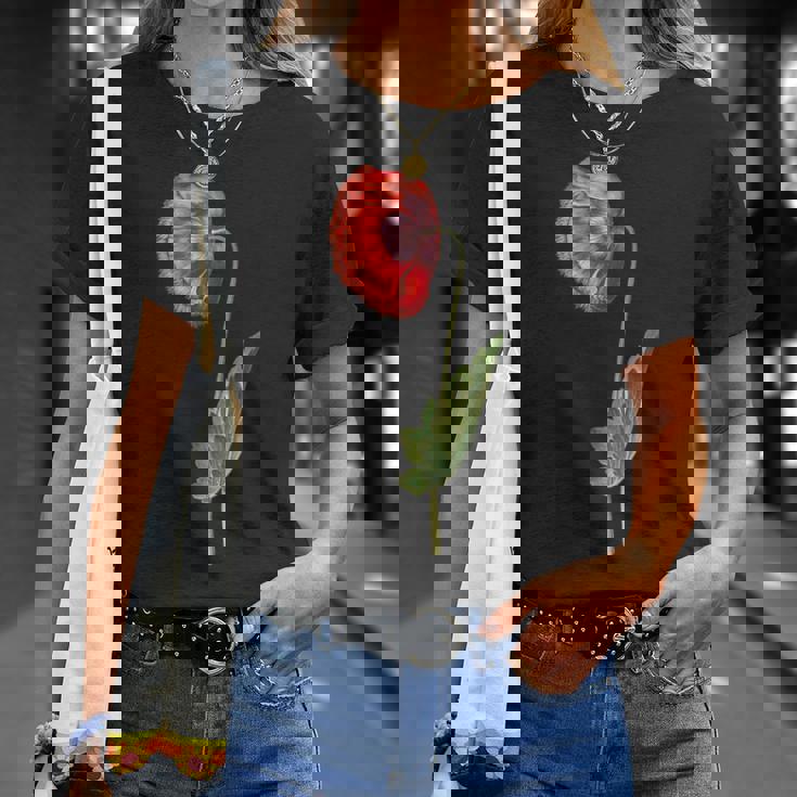 レッドポピーフラワー ボタニカルポピー レッドポピー Tシャツ 彼女への贈り物