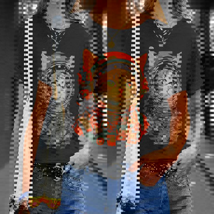 レトロ 宇宙飛行士 猫 Tシャツ 彼女への贈り物