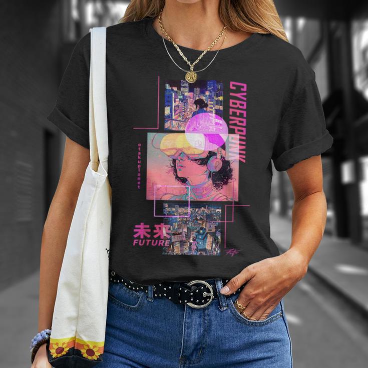 レトロなサイバーパンクヴェイパーウェーブ の 美学を取り入れた日本のサイバーパンクアニメ Tシャツ 彼女への贈り物