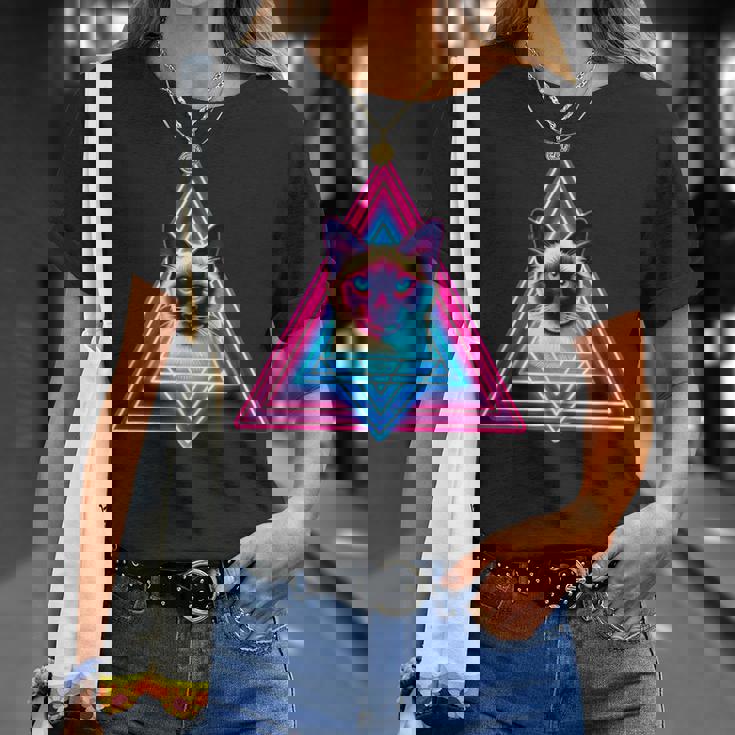 レトロな三角形のピラミッド猫のシャム猫 Tシャツ 彼女への贈り物