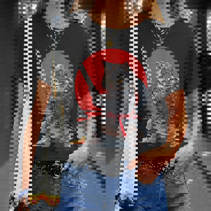 レトロな日本の侍猫グラフィック 猫愛好家 Tシャツ 彼女への贈り物