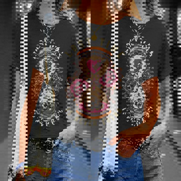 ロストタイム、トラディショナル、オールドスクール砂時計タトゥーデザイン Tシャツ 彼女への贈り物