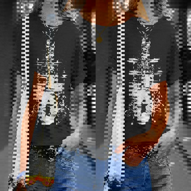 ロックスター ドラマー 猫 ドラム演奏 ミュージシャン バンド 音楽好き Tシャツ 彼女への贈り物