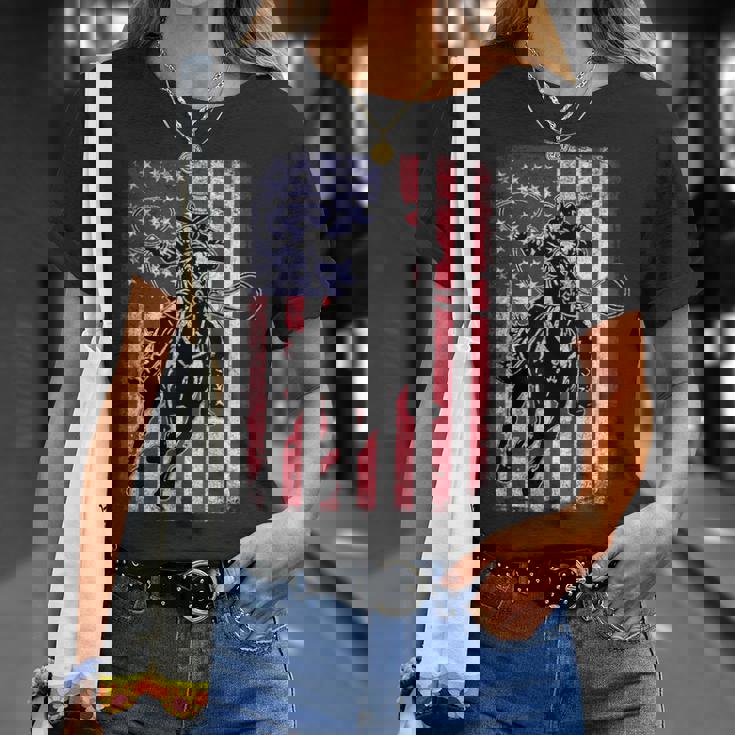 ロデオ 馬 アメリカ国旗 アメリカ カントリー カウボーイ ウェスタン Tシャツ 彼女への贈り物