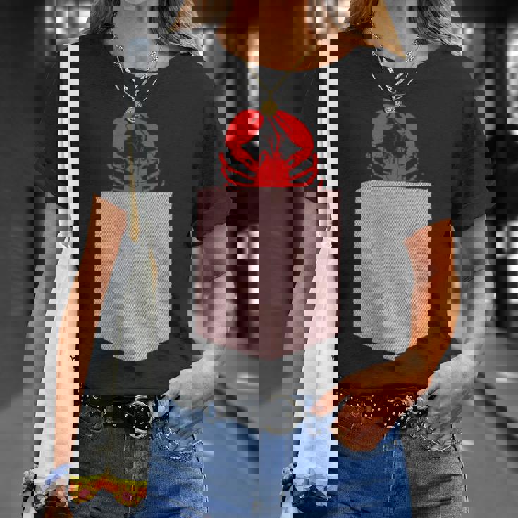 ロブスターデザイン-かわいいポケットアニマルロブスター Tシャツ 彼女への贈り物