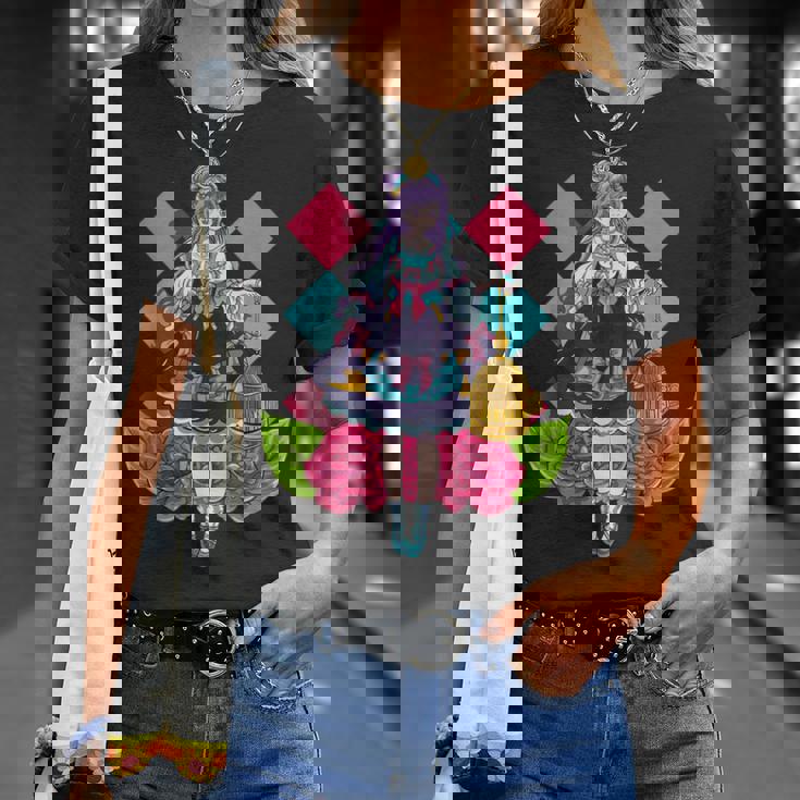 ロリータファッションをテーマにした鳥かごアニメデザイン Tシャツ 彼女への贈り物