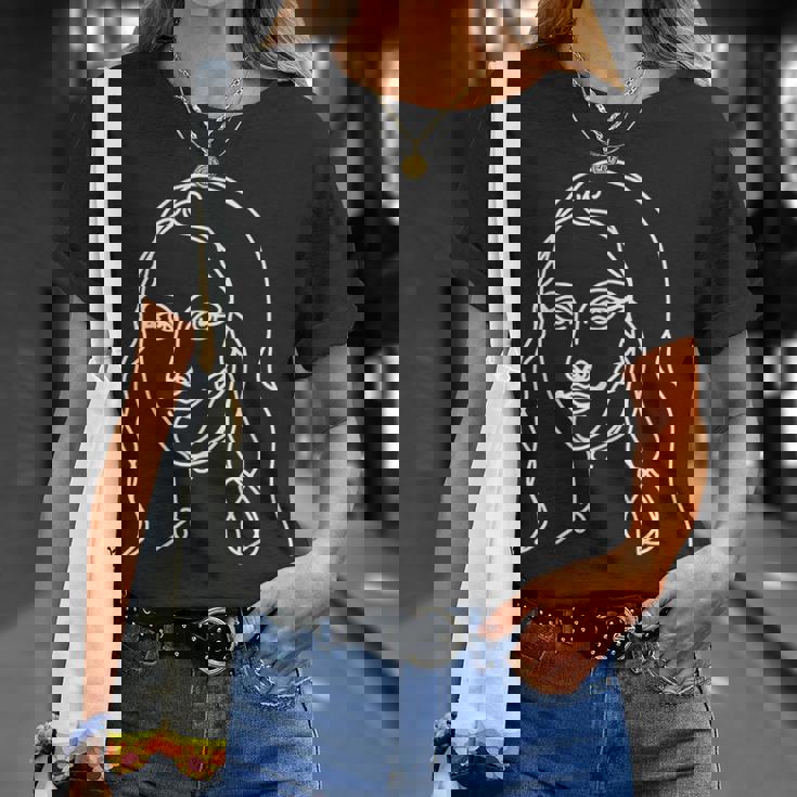 ワンラインアート デッサン ダヴィンチのモナリザ Tシャツ 彼女への贈り物