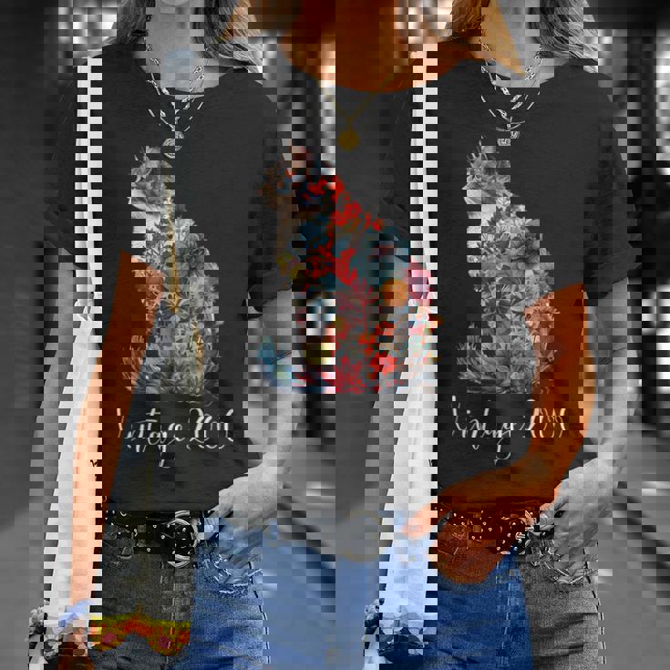 ヴィンテージ 2000 花柄 花 猫好き 24時間 誕生日 Tシャツ 彼女への贈り物