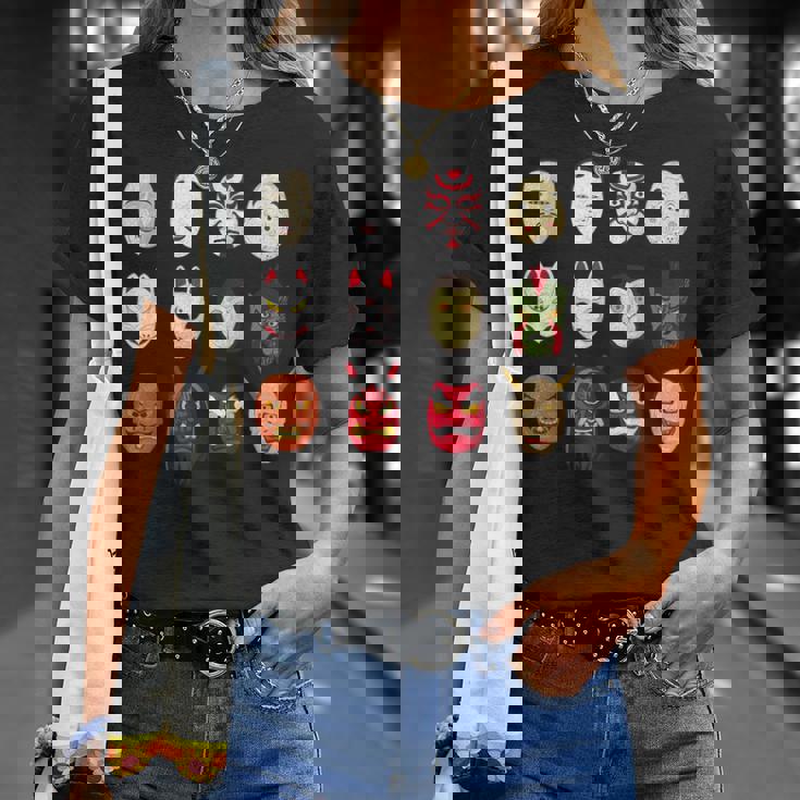 ヴィンテージ グラフィカル 日本 アート 天狗 きつね ひょっとこ マスク Tシャツ 彼女への贈り物