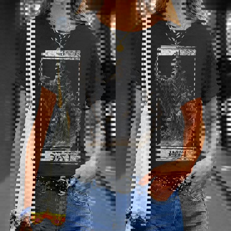 ヴィンテージ デス タロット カード 死神 オカルト悪魔の恐怖 Tシャツ 彼女への贈り物