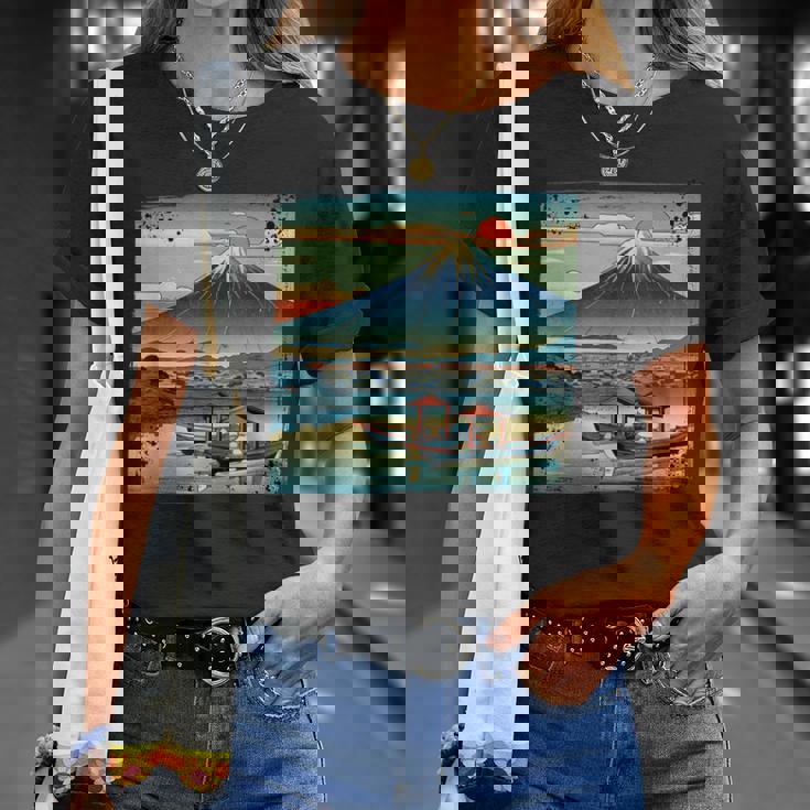 ヴィンテージ 日本の富士山 山に昇る太陽 Tシャツ 彼女への贈り物