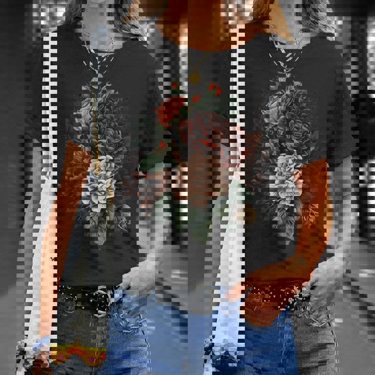 ヴィンテージ 薔薇 花 花 イラスト 花 Tシャツ 彼女への贈り物