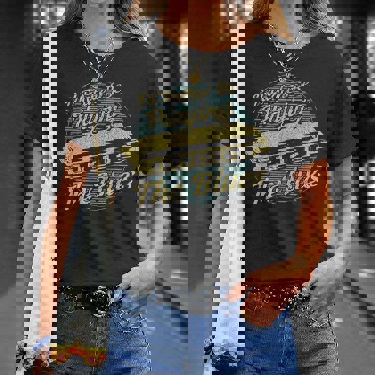ヴィンテージスタイルの音楽家ハーモニカ ブルース Tシャツ 彼女への贈り物