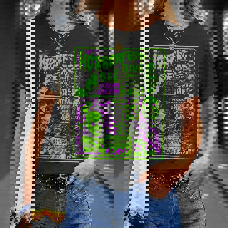 ヴィンテージホラーフェス ハロウィン映画ポスター オールドタイムホラー Tシャツ 彼女への贈り物