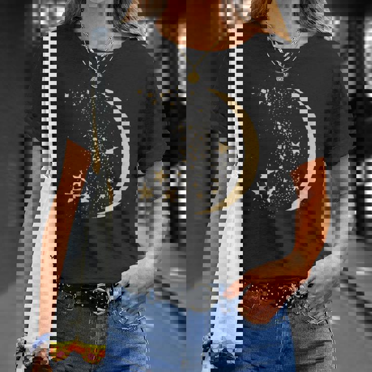 ヴィンテージ三日月と星宇宙アートイラストtシャツ Tシャツ 彼女への贈り物