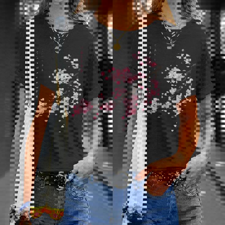 ヴィンテージ桜 日本の桜の花グラフィカルアート Tシャツ 彼女への贈り物