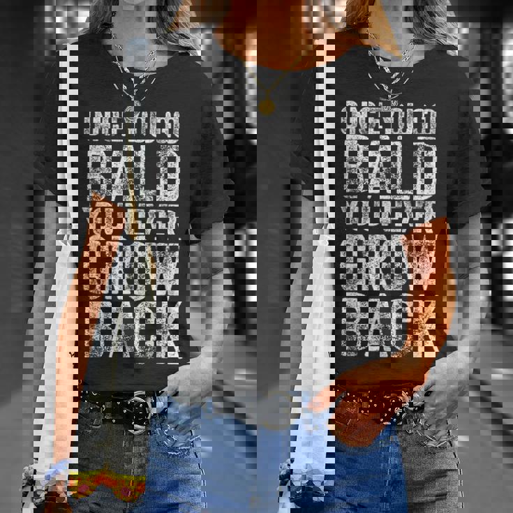 一度ハゲたらまた成長する、面白いハゲメンズ無毛デザイン Tシャツ 彼女への贈り物