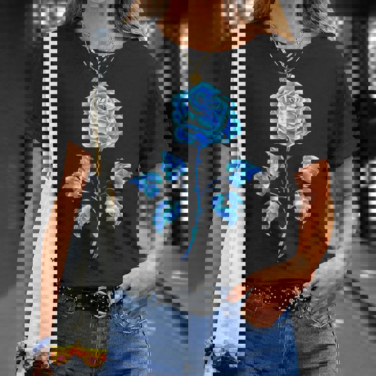 一輪挿し 青いバラ かわいい 青いバラ 花 ガーデニング Tシャツ 彼女への贈り物