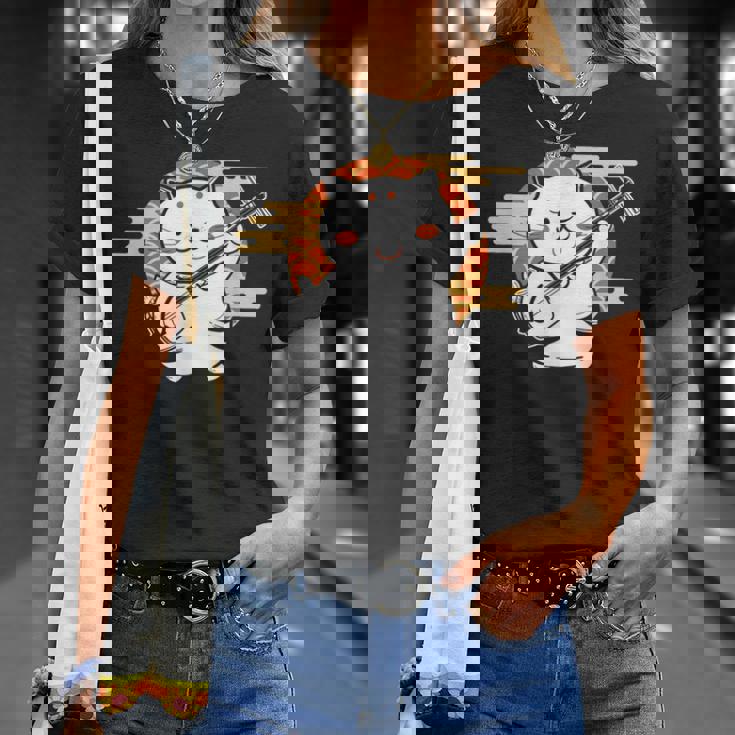 三味線で遊ぶ猫 Tシャツ 彼女への贈り物