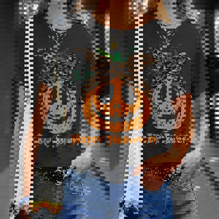 不気味なカボチャ ヒョウ柄 乱雑なお団子 ハロウィン 面白い Tシャツ 彼女への贈り物