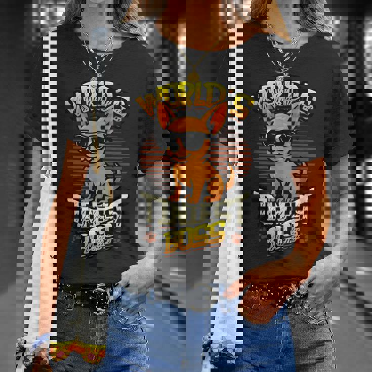 世界で最も小さなボス面白いチワワ Tシャツ 彼女への贈り物