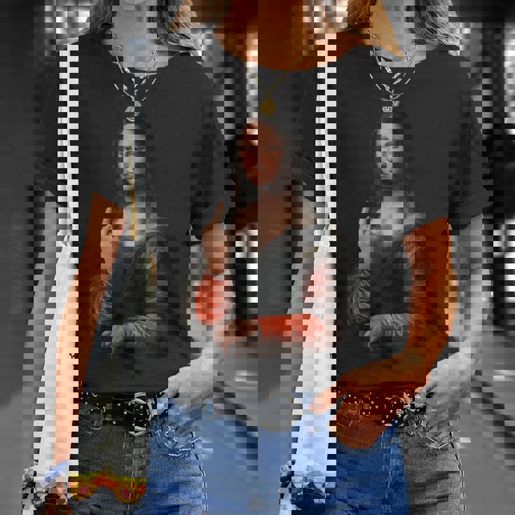 中指軽量グラフィックのモナリザ Tシャツ 彼女への贈り物