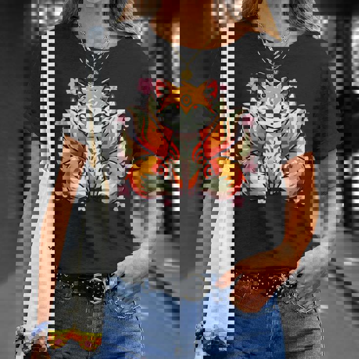 九尾 狐 きつね 日本の桜 Tシャツ 彼女への贈り物