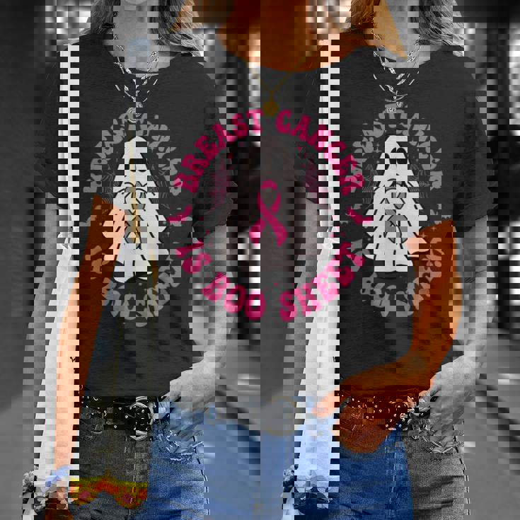 乳がんはブーシート ゴースト ピンクリボン ハロウィン Tシャツ 彼女への贈り物