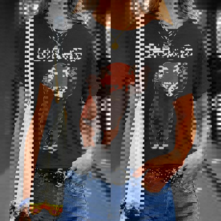 五十歩ひゃっほう レッサーパンダ ネタ ことわざ ことわざのもじり ジョーク ギャグ ダジャミ おもしろ メンズ 半袖 Tシャツ 彼女への贈り物