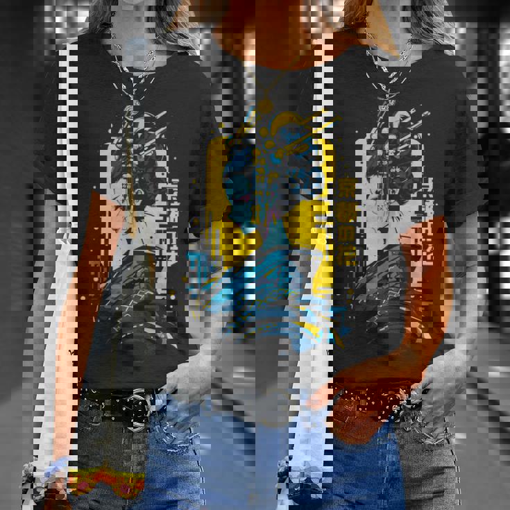 京の花、芸者イラスト サイバーパンク風 Tシャツ 彼女への贈り物