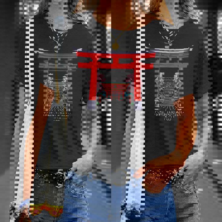 京都、日本、鳥居伏見稲荷大社、手描きデッサン Tシャツ 彼女への贈り物