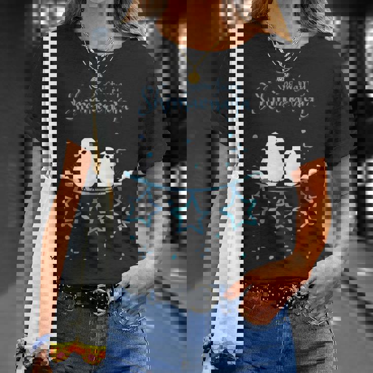 人気話題 シマエナガの親子 雪 雪の結晶 妖精 北海道 日本の野鳥 星 白い小鳥 星 Tシャツ 彼女への贈り物