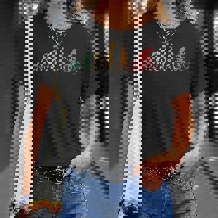 人類の進化 自転車好き ロードバイク クロスバイク サイクリング サプライズ おもしろ レトロ 自転車 Tシャツ 彼女への贈り物