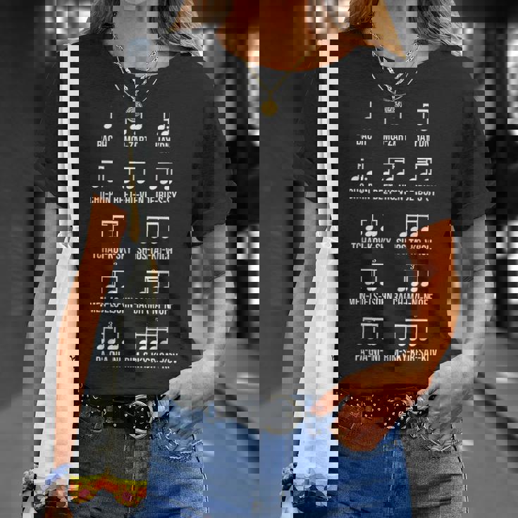 作曲家 リズム クラシック音楽 ギフト 音楽 モチーフ バッハ モーツァルト ベートーベン ショパン 音楽好き Tシャツ 彼女への贈り物