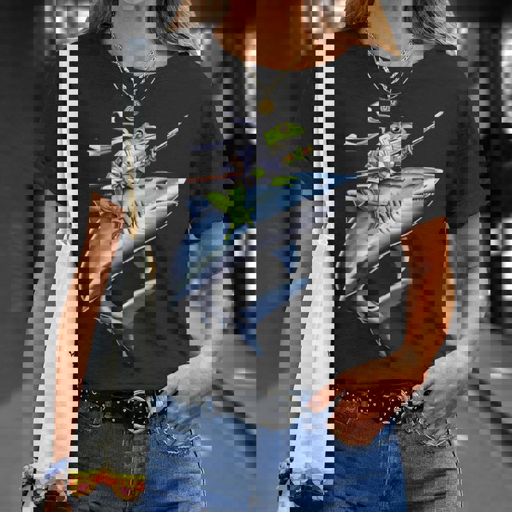 侍ニンジャカエルがサメに乗る日本の戦士面白い Tシャツ 彼女への贈り物