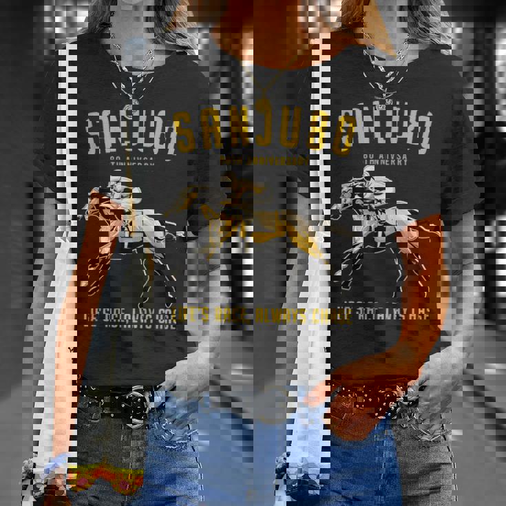 傘寿祝い 競馬好き うま 馬好き 父 母 男性 女性 80歳お祝い Life's Race Always Chase Tシャツ 彼女への贈り物