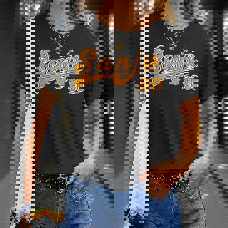 傘寿祝い 野球 野球好き 野球ユニフォーム風anju 文字 父 母 男性 女性 おもしろ 80歳 誕生日 Tシャツ 彼女への贈り物