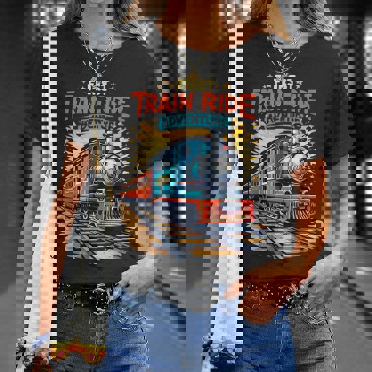 初電車 乗る 鉄道 アドベンチャー 風景 旅行 メモリーギア Tシャツ 彼女への贈り物