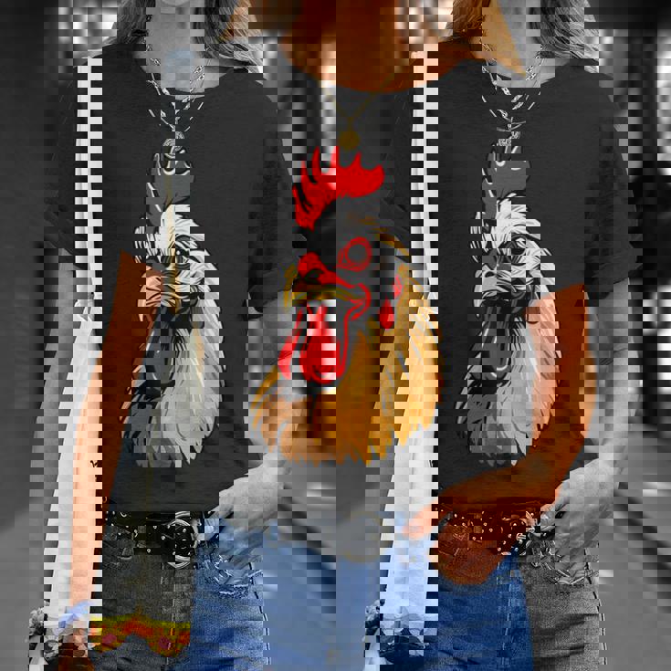 動物愛好家のための大胆な農場の鶏の頭のアート Tシャツ 彼女への贈り物