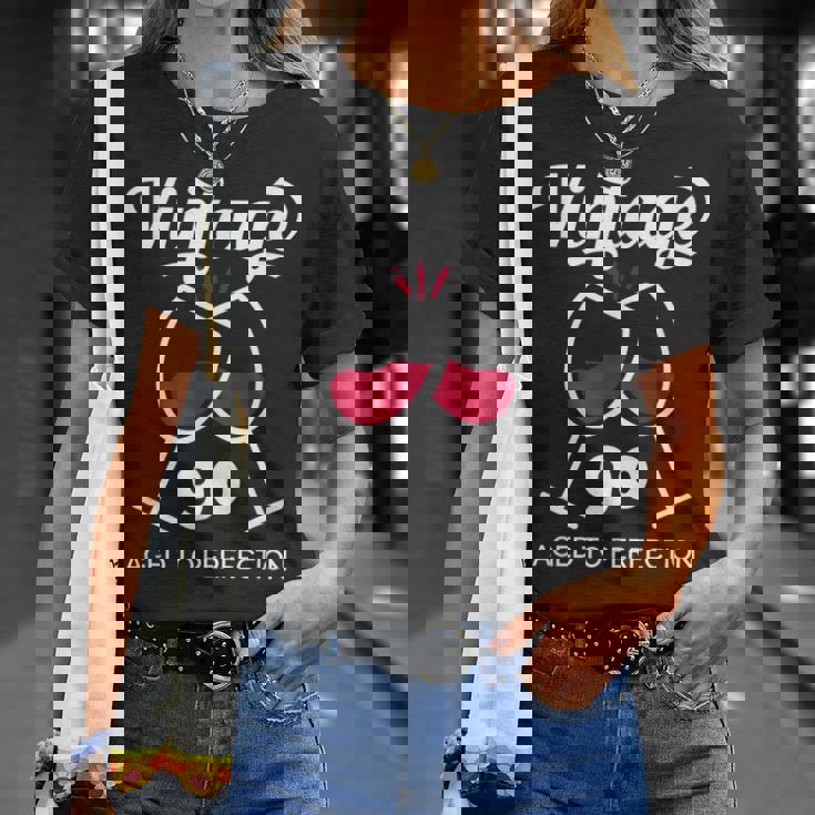 卒寿祝い ワイン好き 酒好き 父 母 男性 女性 90歳お祝いintage Aged To Perfection Tシャツ 彼女への贈り物