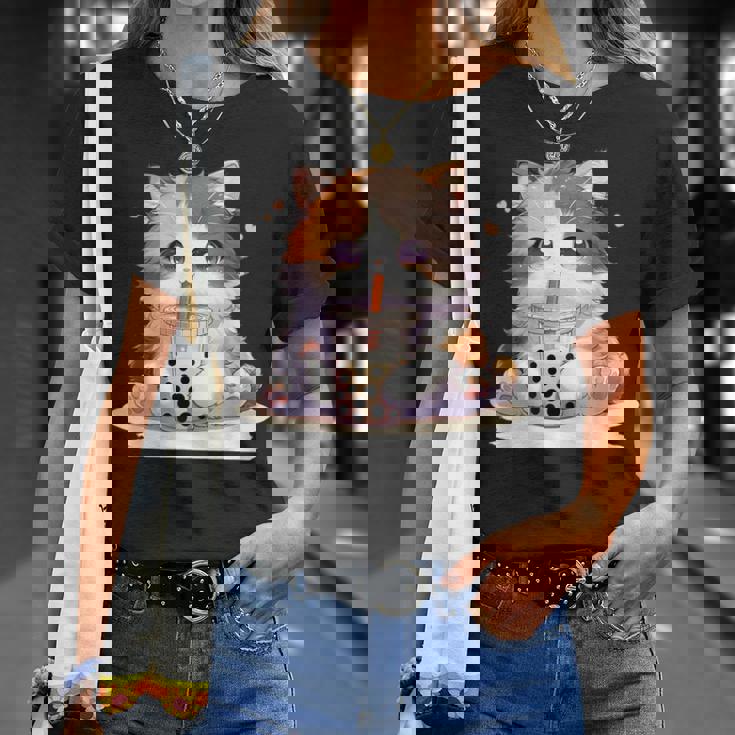 原宿竹下通りの可愛い子猫 アニメ好き オタクを癒すタピオカ茶 Tシャツ 彼女への贈り物