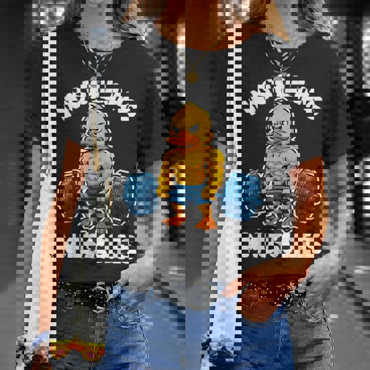 取り付け 筋肉 アヒル ウェイトリフティング フィットネス ジム 男の子 男性 Tシャツ 彼女への贈り物