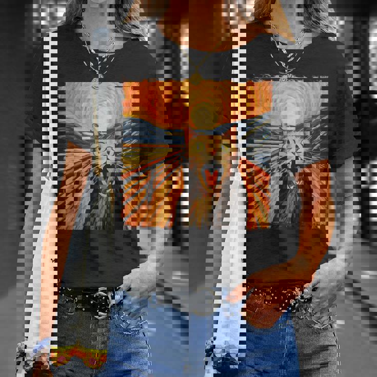 叫ぶ猫、エドヴァルド・ムンク風、面白い猫 Tシャツ 彼女への贈り物