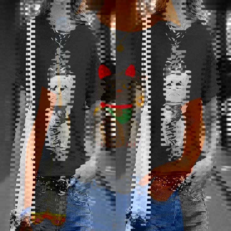 和風招き猫デザイン 縁起物アート 招福と金運アップ Tシャツ 彼女への贈り物