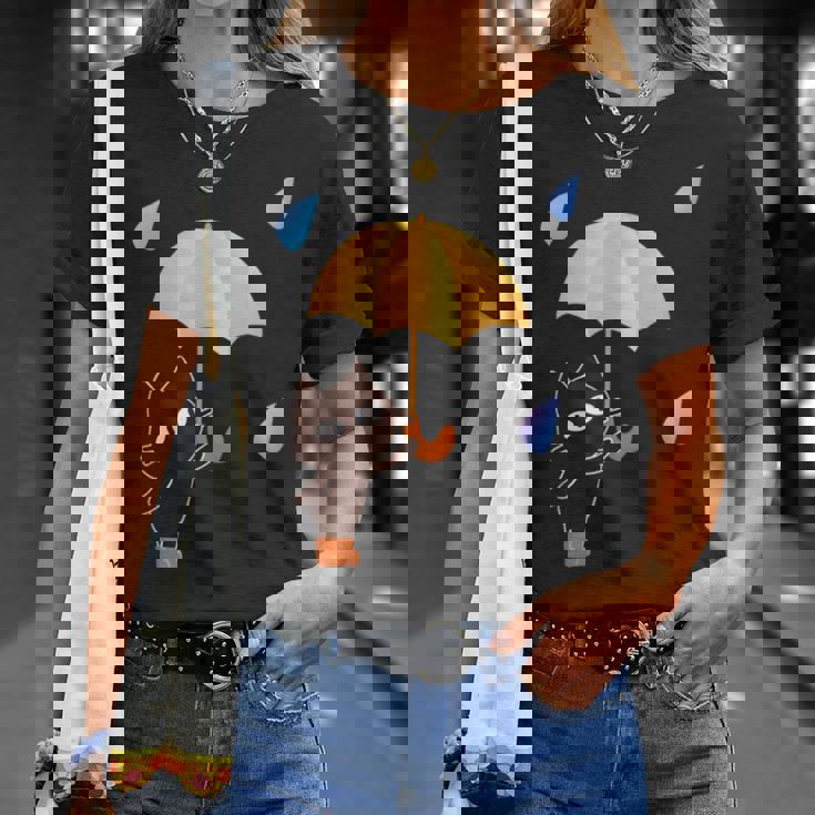 大人かわいい絵本の猫 雨の日 Tシャツ 彼女への贈り物